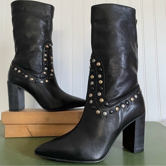 Free People Shoes - NWT Free People STUDDED DAKOTA Mid Calf Boots in Black Leather *Italy*